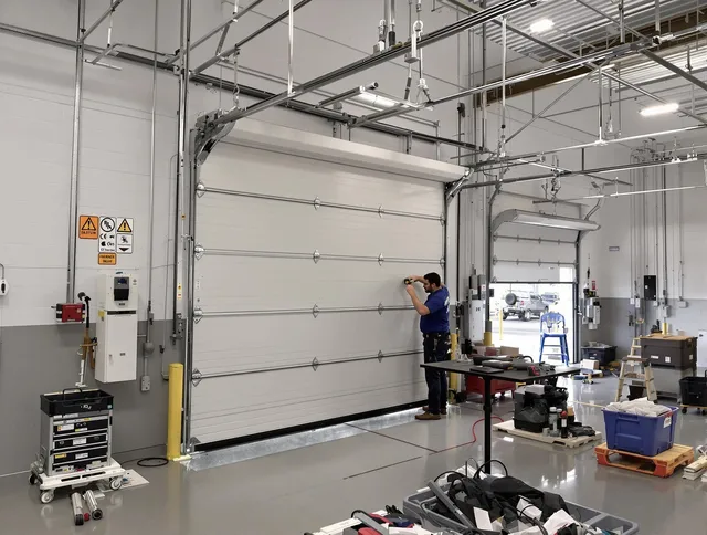 Commercial garage door repair being performed by Cypress Garage Door Repair expert in Cypress
