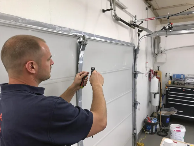 Before and after garage door dent repair by Cypress Garage Door Repair in Cypress