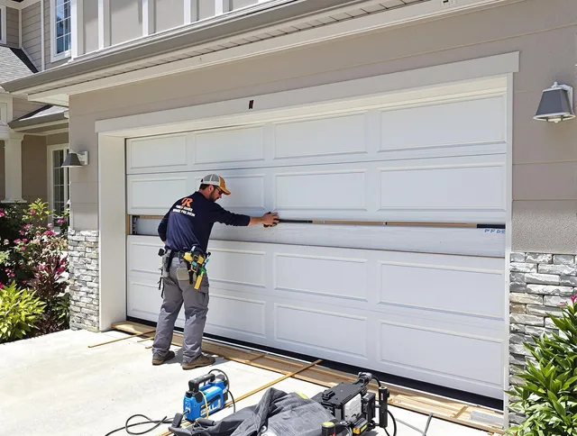 Cypress Garage Door Repair team performing complete garage door replacement at Cypress residence