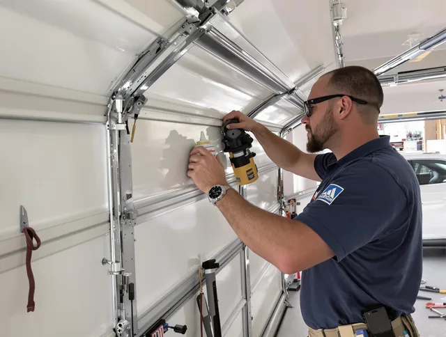 Cypress Garage Door Repair technician quieting a noisy garage door in Cypress