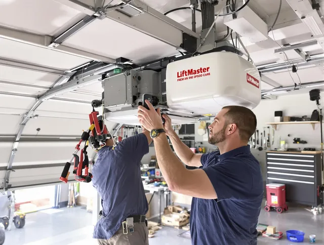 Cypress Garage Door Repair technician performing advanced diagnostics on garage opener in Cypress